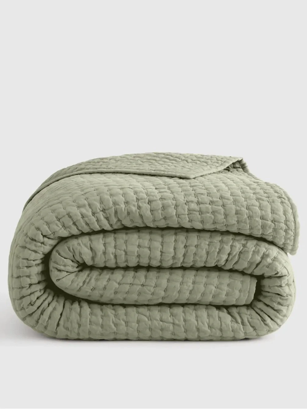 NWT QUINCE Linen Cotton Stitch Quilt Willowleaf Green Full/ Queen